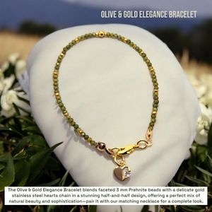 3 mm Faceted Prehnite heart charm bracelet